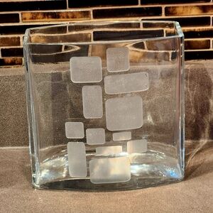 MCM Glass Vase Etched with a Geometric Design 6.75" H